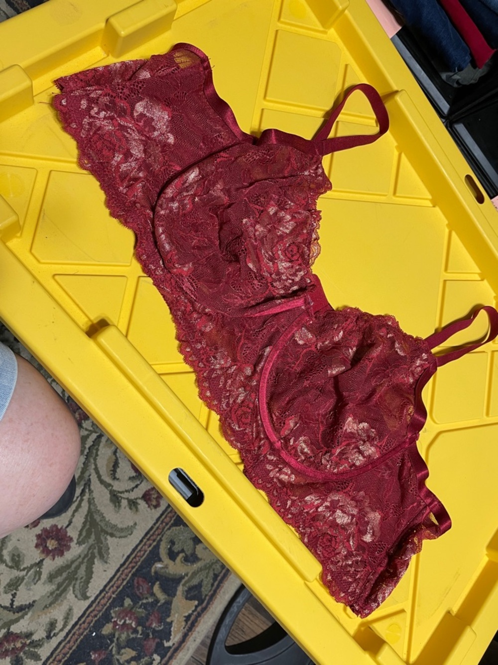 Size 5 torrid curve Lace Underwire Bra - Deep Wine Red & gold